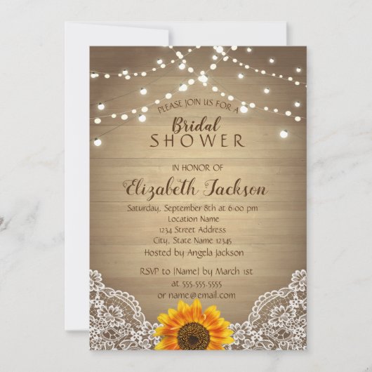 Zonnebloem, kant, hout Rustisch Vrijgezellenfeest Kaart (Voorkant)