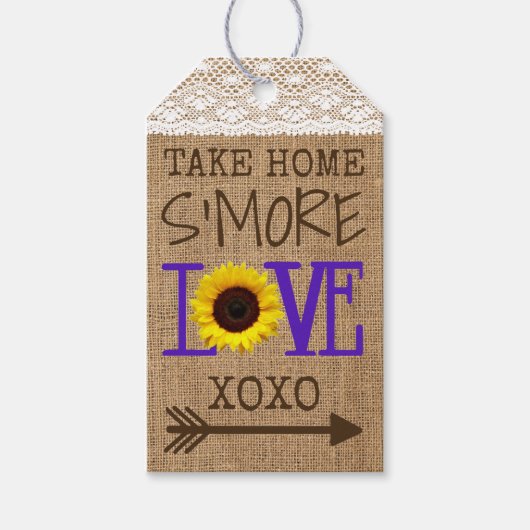 Zonnebloem Kant Kanten Jute Paars S'Mores Liefde M Cadeaulabel (Voorkant)