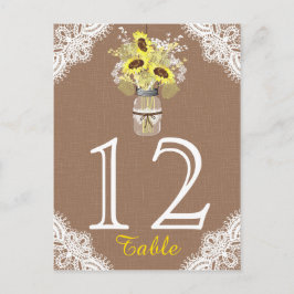 Zonnebloem Kant Mason Jar Rustieke Bruiloft Tafel Briefkaart