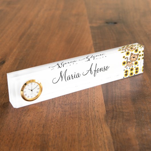 Zonnebloem Kat Kitten Bureau Naamplaat Naambordje (Zijkant)