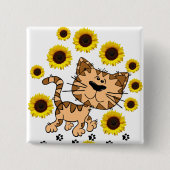 Zonnebloem Kat Square Button (Voorkant)