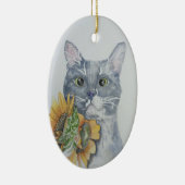 Zonnebloem kat waterverf kunstwerk opknoping ornam keramisch ornament (Rechts)