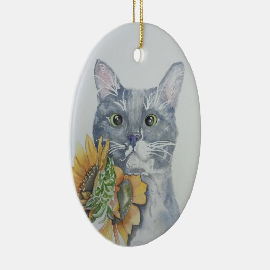 Zonnebloem kat waterverf kunstwerk opknoping ornam keramisch ornament (Rechts)