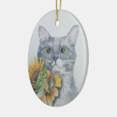 Zonnebloem kat waterverf kunstwerk opknoping ornam keramisch ornament (Links)