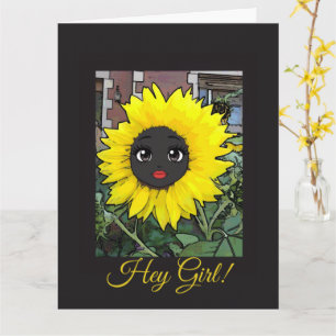 Zonnebloem Kawaii Glimlach Anime Kaart