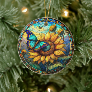 Zonnebloem Keramische Decoratieve Glas in lood loo Keramisch Ornament