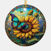 Zonnebloem Keramische Decoratieve Glas in lood loo Keramisch Ornament (Voorkant)