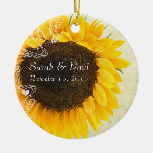 Zonnebloem kerstversiering keramisch ornament (Voorkant)