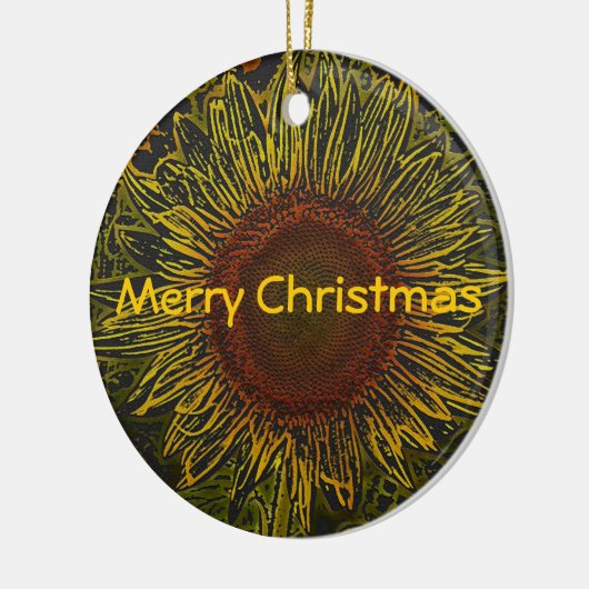 Zonnebloem kerstversiering keramisch ornament (Links)