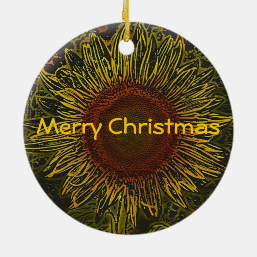 Zonnebloem kerstversiering keramisch ornament (Achterkant)