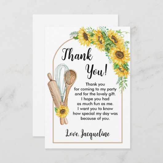 Zonnebloem Keuken Bedankkaart boho koken (Voorkant / Achterkant)
