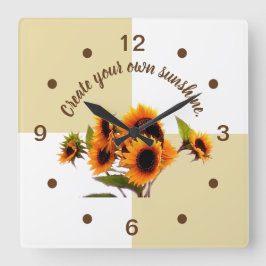 Zonnebloem | Khaki & White Wall Clock Vierkante Klok