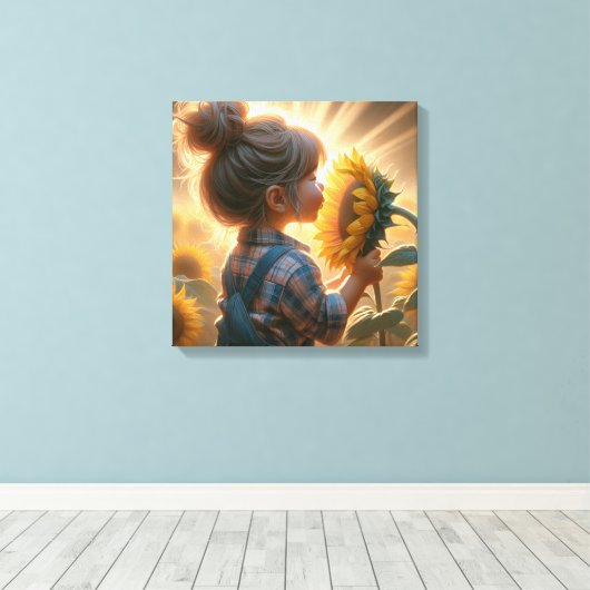 Zonnebloem Kind Canvas Afdruk (Insitu (Houten vloer))