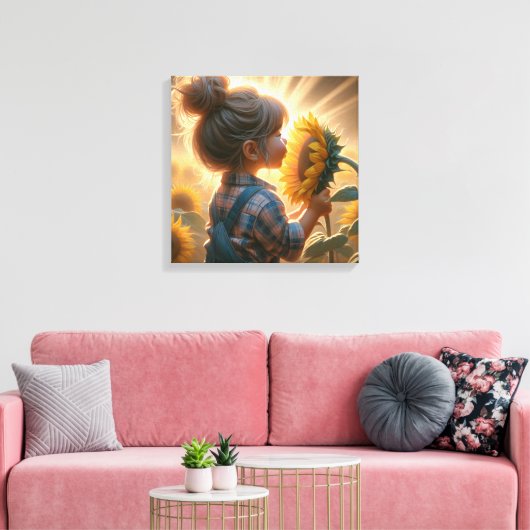 Zonnebloem Kind Canvas Afdruk (Insitu (Woonkamer))