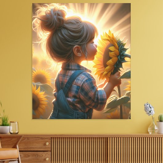 Zonnebloem Kind Canvas Afdruk (Insitu (Woonkamer))