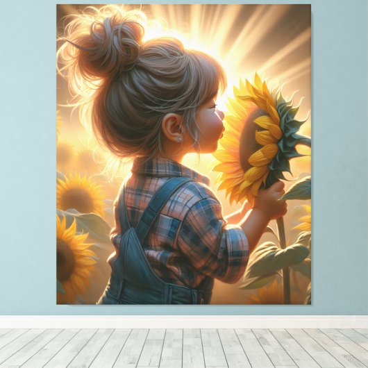 Zonnebloem Kind Canvas Afdruk (Insitu (Houten vloer))