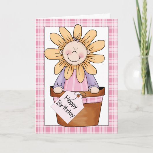 Zonnebloem Kinder (pot) Verjaardagsgroet Kaart (Voorkant)
