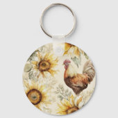 Zonnebloem Kip Farmhouse Sleutelhanger (Voorkant)