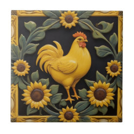 Zonnebloem Kip - Gele Hen & Zonnebloemen Tegeltje