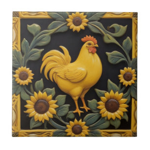 Zonnebloem Kip - Gele Hen & Zonnebloemen Tegeltje