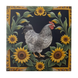 Zonnebloem Kip - Grijze Hen & Zonnebloemen Tegeltje