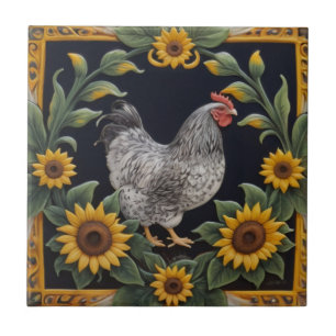 Zonnebloem Kip - Grijze Hen & Zonnebloemen Tegeltje
