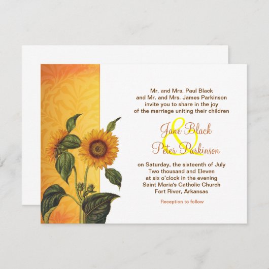 Zonnebloem klassieke bruiloft uitnodiging (Voorkant / Achterkant)