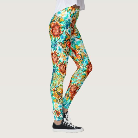 Zonnebloem Kleurig zomerkatroon Leggings (Rechts)