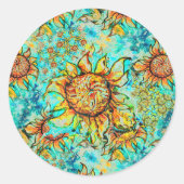 Zonnebloem Kleurig zomerkatroon Ronde Sticker (Voorkant)