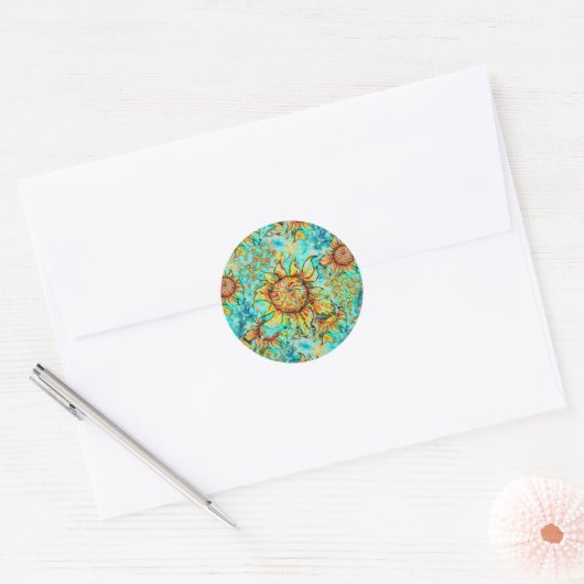 Zonnebloem Kleurig zomerkatroon Ronde Sticker (Envelop)
