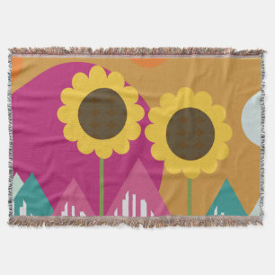 Zonnebloem Kleurrijk Bloemmotief Geel Oranje Deken