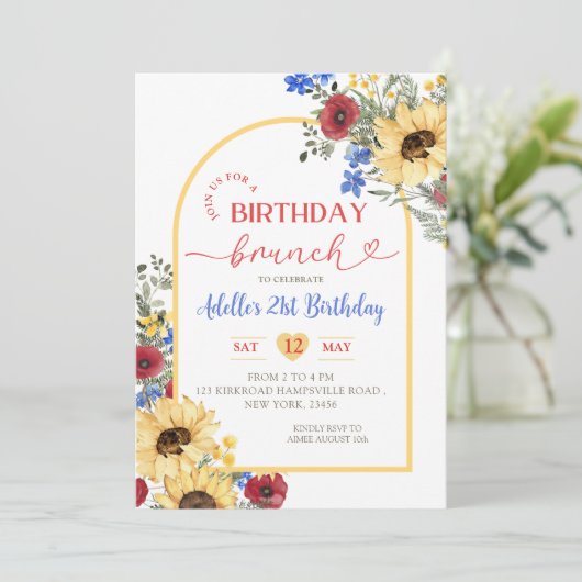 ZONNEBLOEM Kleurrijke Bloemen Zomer Verjaardag Bru Kaart (Staand voorkant)