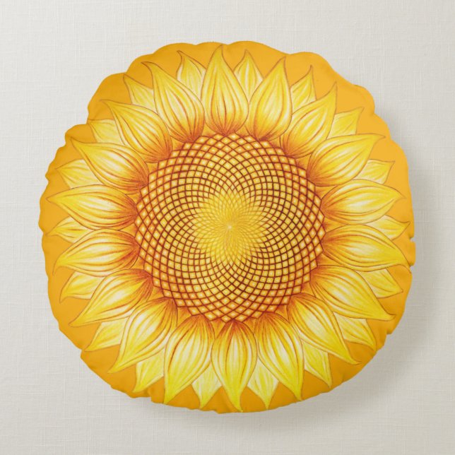 Zonnebloem Kleurrijke mijnbouw Mandala Pillow Rond Kussen (Voorkant)