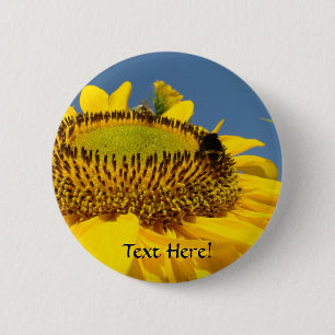 Zonnebloem knoopje Hommeltje Geel Zonne Bloem kuns Ronde Button 5,7 Cm
