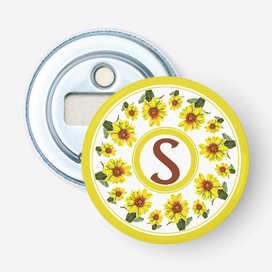 Zonnebloem knop flesopener button flesopener (Voorkant)