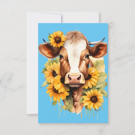 Zonnebloem Koe Dankkaart Bedankkaart (Voorkant)