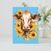 Zonnebloem Koe Dankkaart Bedankkaart (Staand voorkant)