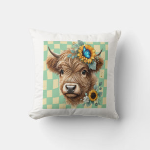 Zonnebloem Koe Png, Cute Schotse Hoogland Koe Kussen