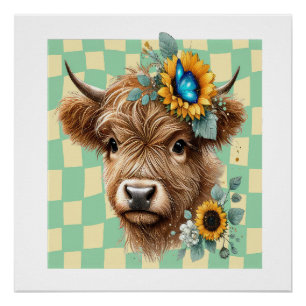 Zonnebloem Koe Png, Cute Schotse Hooglander Koe Perfect Poster