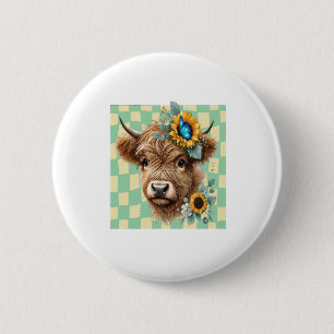 Zonnebloem Koe Png, Cute Schotse Hooglander Koe Ronde Button 5,7 Cm