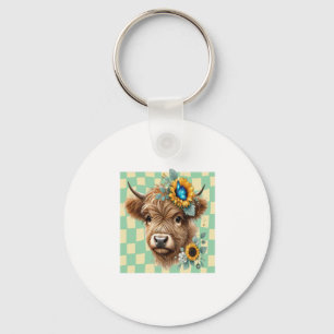 Zonnebloem Koe Png, Schattigee Highland Koe Sleutelhanger