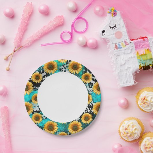 Zonnebloem Koe Print Western Papieren Bordje (Feest)