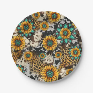 Zonnebloem Koe Print Western Papieren Bordje