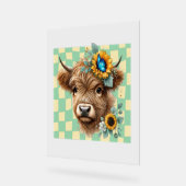 Zonnebloem Koe, Schattigee Highland Koe Acryl Bord (Hoek)