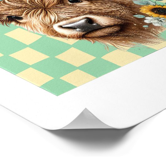 Zonnebloem Koe, Schattigee Highland Koe Poster