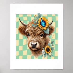 Zonnebloem Koe, Schattigee Highland Koe Poster