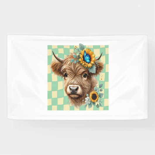 Zonnebloem Koe, Schattigee Highland Koe Spandoek (Horizontaal)