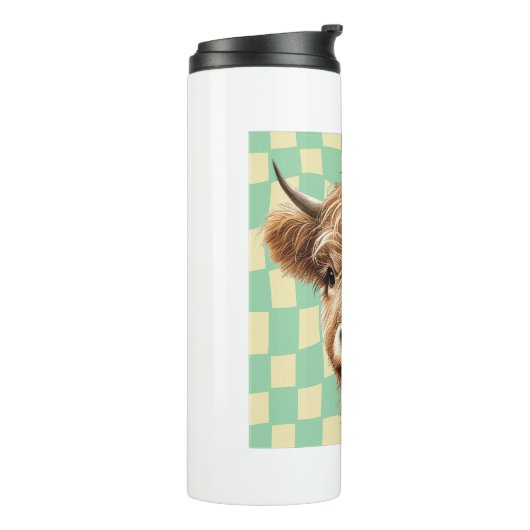 Zonnebloem Koe, Schattigee Highland Koe Thermosbeker (Gedraaid links)
