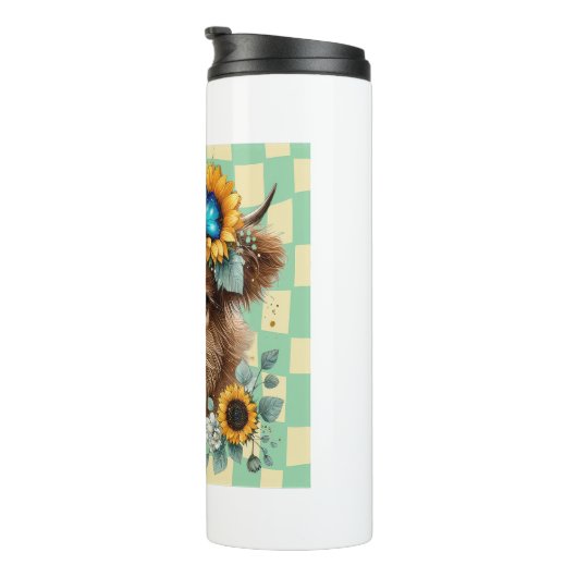 Zonnebloem Koe, Schattigee Highland Koe Thermosbeker (Geroteerd rechts)