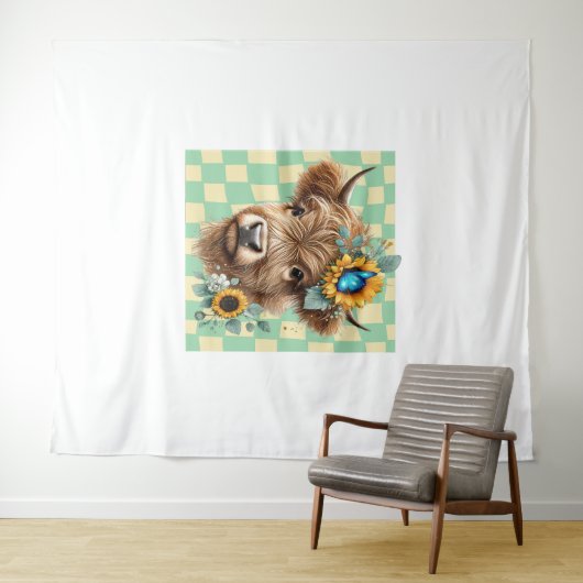 Zonnebloem Koe, Schattigee Highland Koe Wandkleed (In Situ (horizontaal))